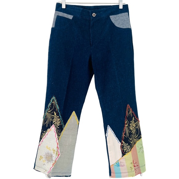 SOOKIE VINTAGE Flare Patchwork Leg Jeans in Blue Size Medium - Picture 5 of 9